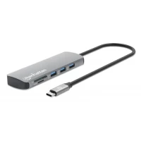 Slika Manhattan 190459 9in1 USB-C - 1xHDMI/5xUSB/LAN/CR/PD 100W