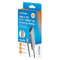 Slika Manhattan 190459 9in1 USB-C - 1xHDMI/5xUSB/LAN/CR/PD 100W