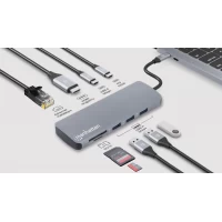 Slika Manhattan 190459 9in1 USB-C - 1xHDMI/5xUSB/LAN/CR/PD 100W
