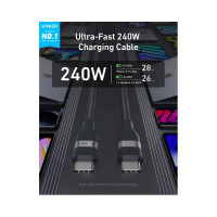 Slika ANKER USB tip-C kabl M/M 1.8m, 240W/480Mbps, pleteni, crni